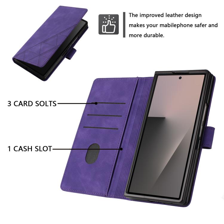 Funda de cuero con relieve 3D para Samsung Galaxy Z Fold7 5G (morado)