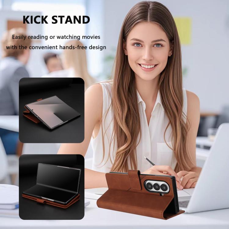 Funda de cuero con relieve 3D para Samsung Galaxy Z Fold7 5G (marrón)