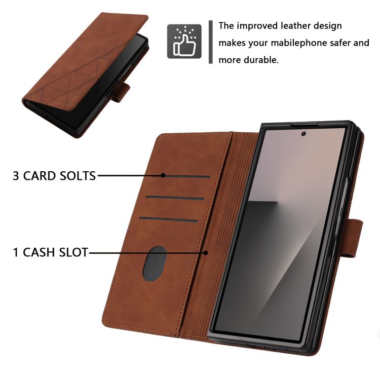 Funda de cuero con relieve 3D para Samsung Galaxy Z Fold7 5G (marrón)
