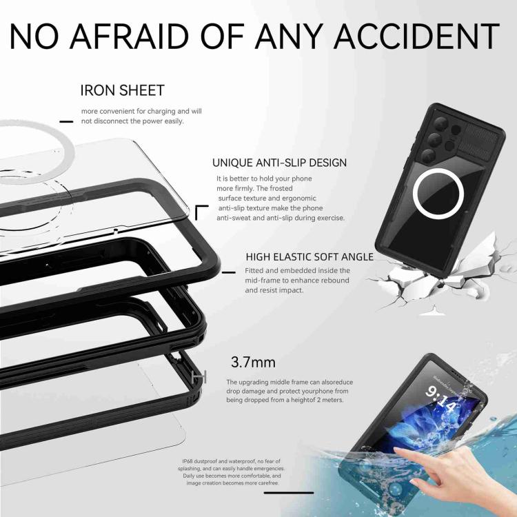 Funda RedPepper para Samsung Galaxy S25 Ultra 5G, resistente al agua IP68, triple protección MagSafe (negra)