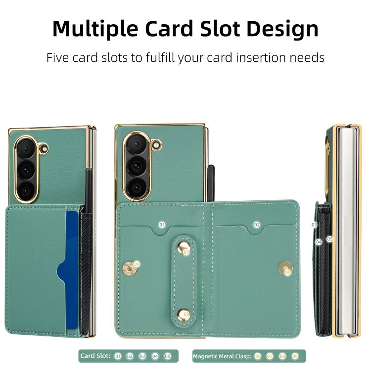 Funda de PU con tapa y ranuras para tarjetas integradas para Samsung Galaxy Z Fold6 (negro)