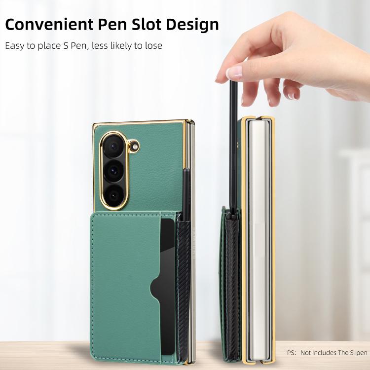 Funda de PU con tapa y ranuras para tarjetas integradas para Samsung Galaxy Z Fold6 (negro)
