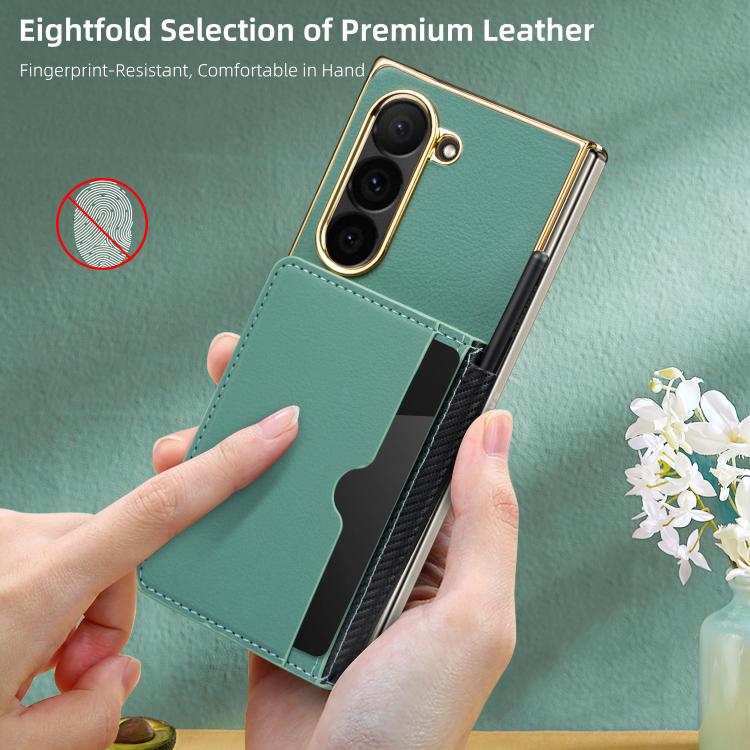 Funda de PU con tapa y ranuras para tarjetas integradas para Samsung Galaxy Z Fold6 (azul claro)