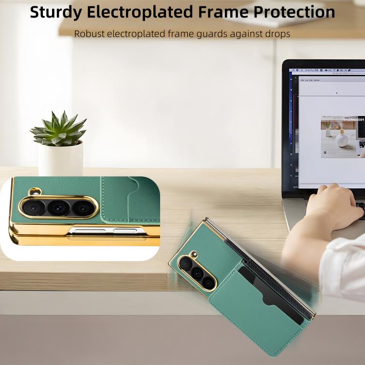 Funda de PU con tapa y ranuras para tarjetas integradas para Samsung Galaxy Z Fold6 (azul claro)