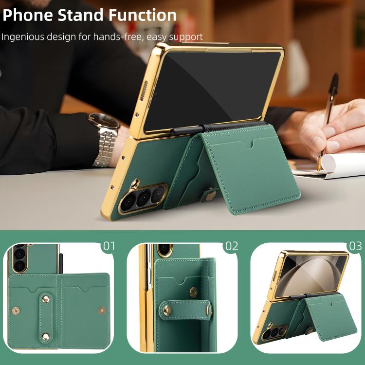 Funda de teléfono VIETAO con tapa y ranuras para tarjetas integradas para Samsung Galaxy Z Fold6 (marrón)