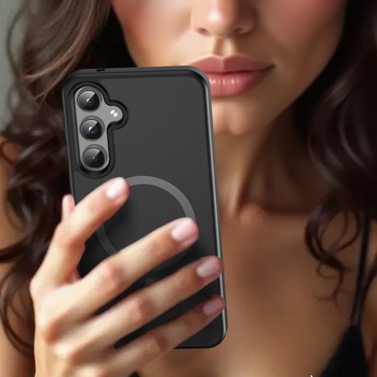 Funda híbrida de TPU translúcida con acabado mate MagSafe para Samsung Galaxy A55 5G (negro)
