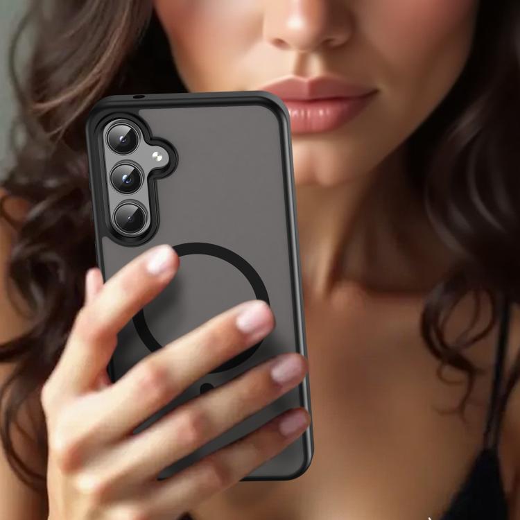 Funda híbrida de TPU translúcida con acabado mate MagSafe para Samsung Galaxy A55 5G (negro translúcido)