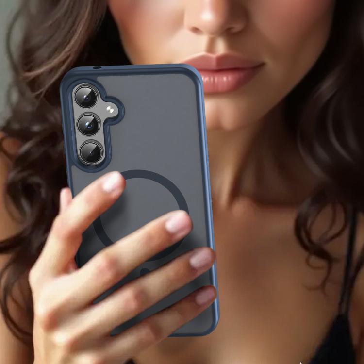 Funda híbrida de TPU translúcida con acabado mate MagSafe para Samsung Galaxy A55 5G (azul cian)
