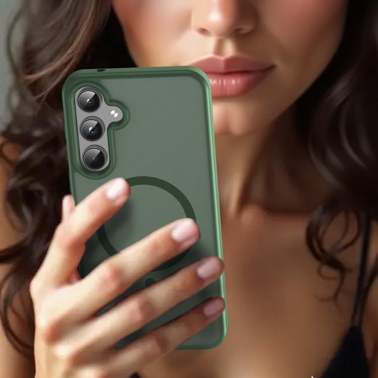 Funda híbrida de TPU translúcida con acabado mate MagSafe para Samsung Galaxy A55 5G (verde oliva)