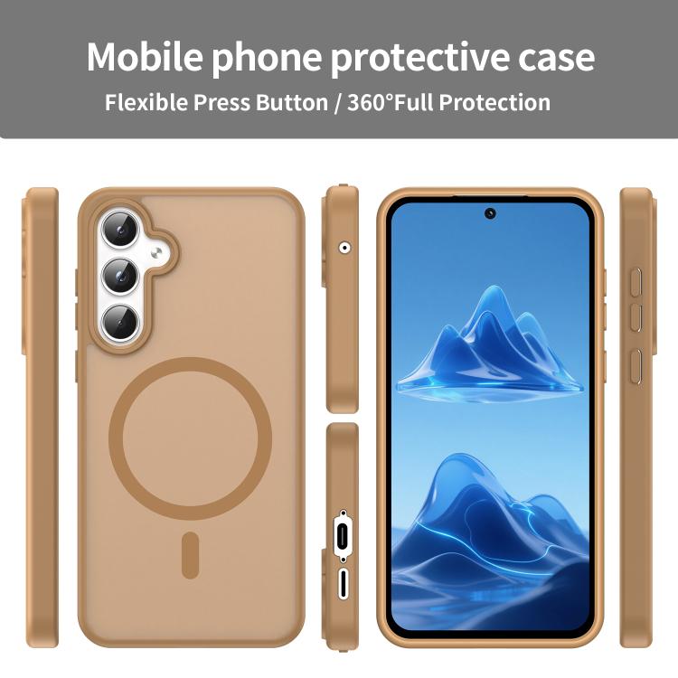 Funda híbrida de PC y TPU translúcida con acabado esmerilado MagSafe para Samsung Galaxy A55 5G (Dorado desierto)