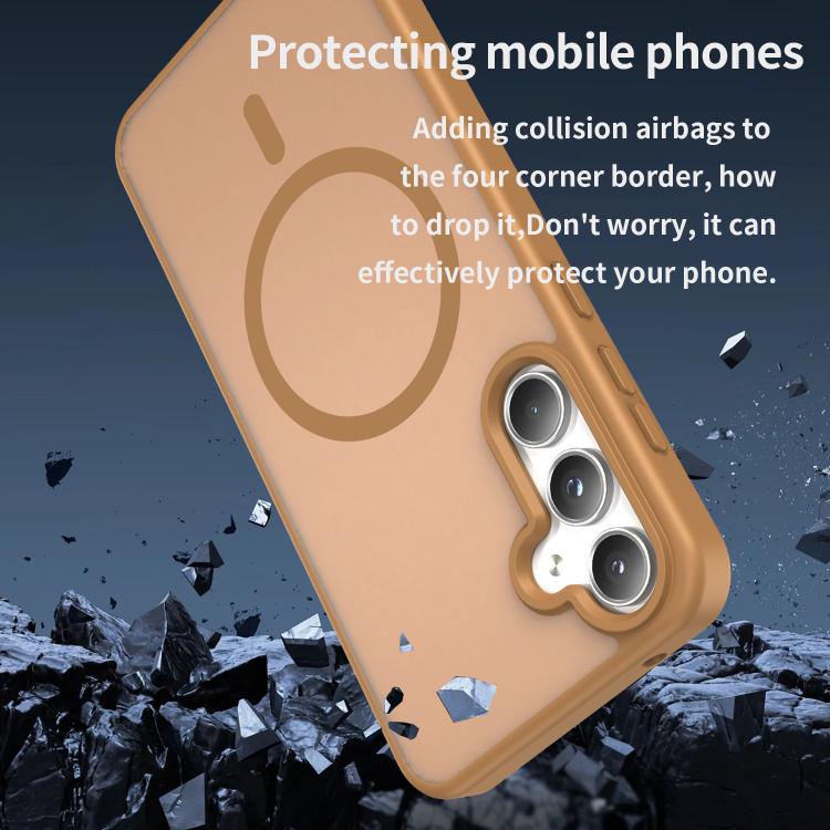 Funda híbrida de PC y TPU translúcida con acabado esmerilado MagSafe para Samsung Galaxy A55 5G (Dorado desierto)