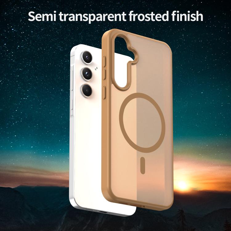 Funda híbrida de PC y TPU translúcida con acabado esmerilado MagSafe para Samsung Galaxy A55 5G (Dorado desierto)