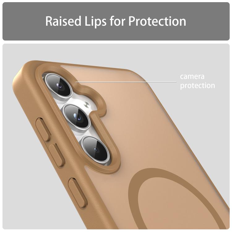 Funda híbrida de PC y TPU translúcida con acabado esmerilado MagSafe para Samsung Galaxy A55 5G (Dorado desierto)