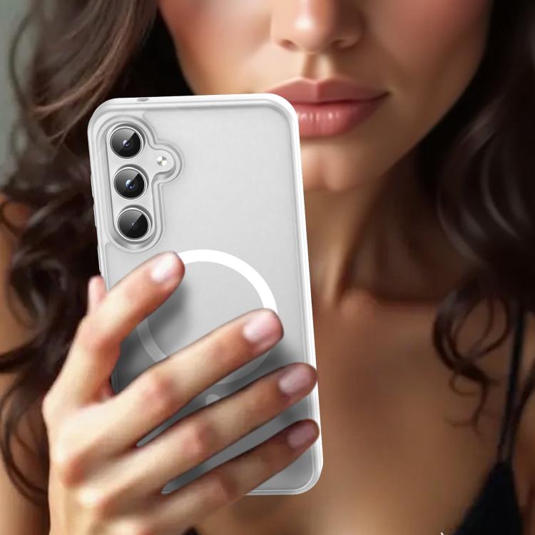 Funda híbrida de TPU translúcida con acabado mate MagSafe para Samsung Galaxy A55 5G (blanco mate)