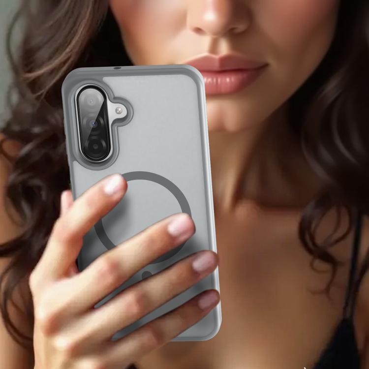 Funda híbrida de TPU translúcida con acabado mate MagSafe para Samsung Galaxy A26 5G (gris plateado)