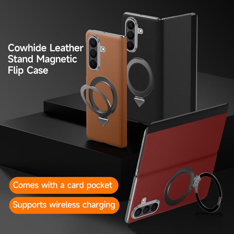Funda de cuero con soporte magnético MagSafe y ventana SULADA Smart View para Samsung Galaxy Z Fold7 5G (marrón)
