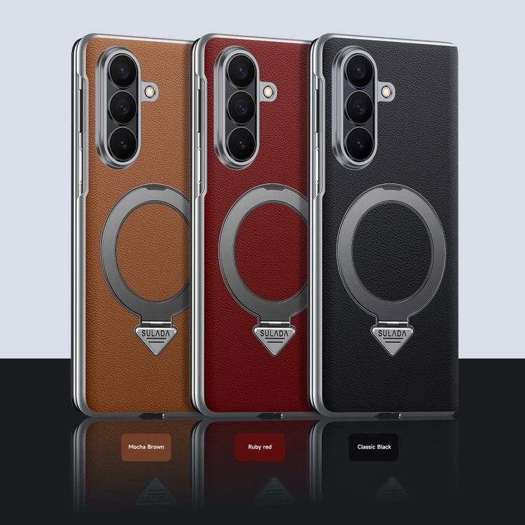 Funda de cuero con soporte magnético MagSafe y ventana SULADA Smart View para Samsung Galaxy Z Fold7 5G (marrón)