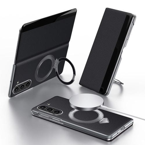 Funda de cuero con soporte magnético MagSafe para Samsung Galaxy Z Fold6 SULADA Smart View Window (negro)