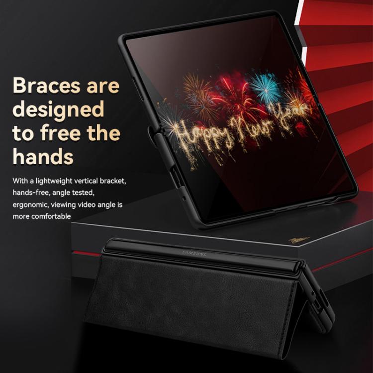 Funda de cuero con tapa magnética y cierre magnético SULADA para Samsung Galaxy Z Fold7 5G (negra)