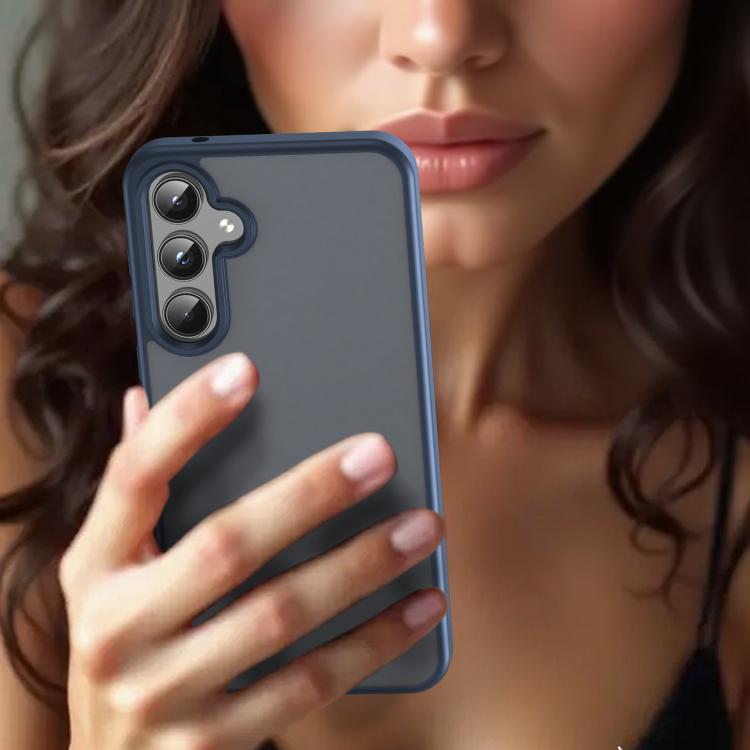 Funda híbrida de TPU translúcida y esmerilada para Samsung Galaxy A55 5G (azul cian)