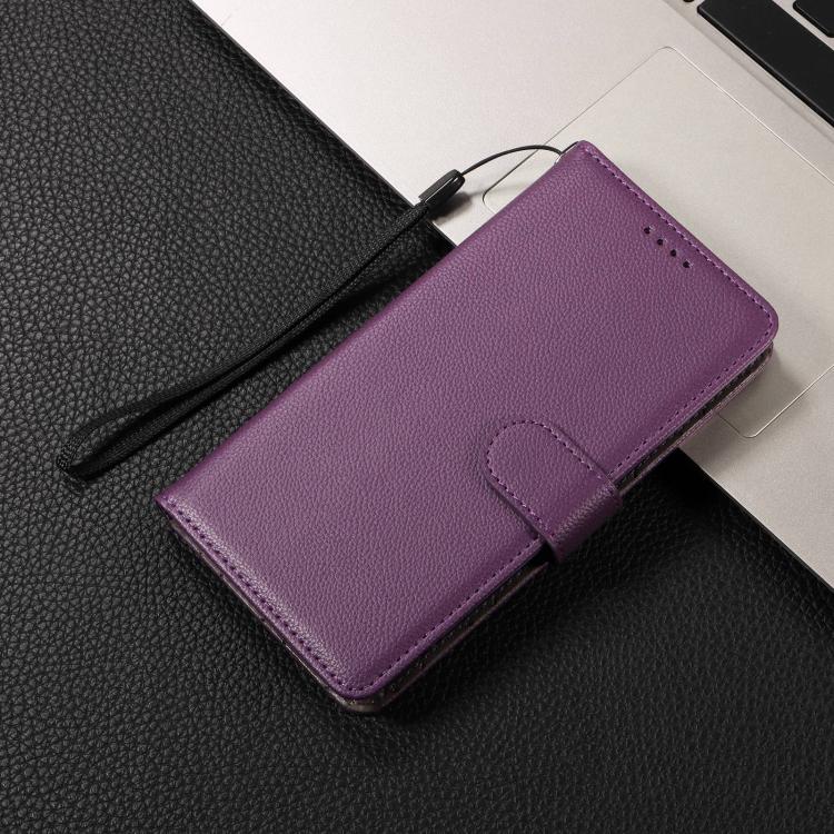 Funda de cuero con textura Litchi para Samsung Galaxy S25/S24 5G, con bloqueo RFID y capacidad para 3 tarjetas (morado)