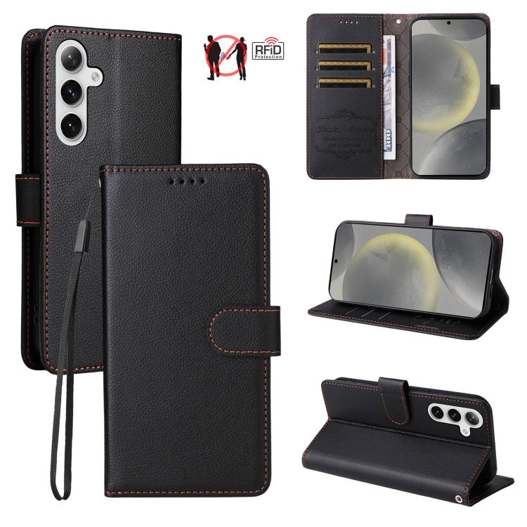 Funda de cuero con textura Litchi y bloqueo RFID para Samsung Galaxy S25+ / S24+ 5G (negro)