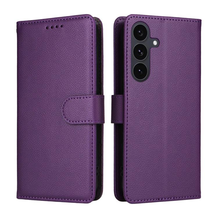 Funda de cuero tipo billetera con bloqueo RFID para Samsung Galaxy S25 FE 5G, textura Litchi, para 3 tarjetas (morado)