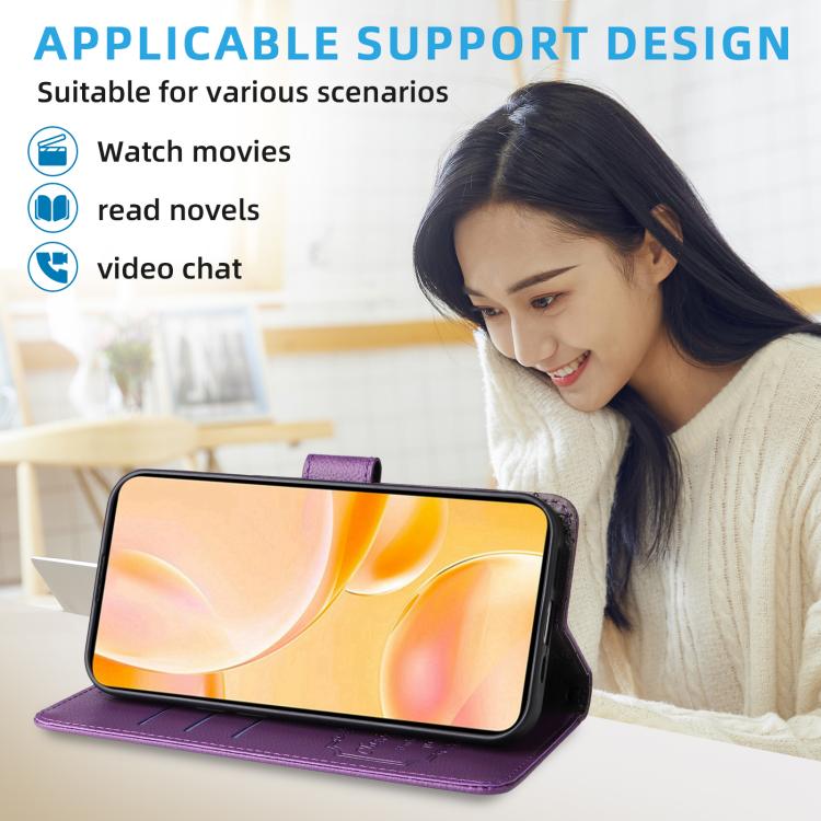 Funda de cuero tipo billetera con bloqueo RFID para Samsung Galaxy S25 FE 5G, textura Litchi, para 3 tarjetas (morado)