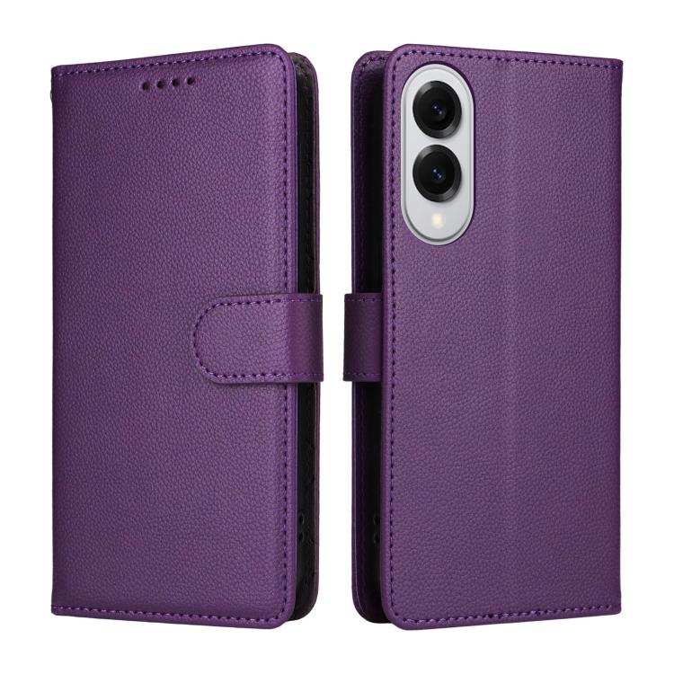 Funda de cuero tipo billetera con bloqueo RFID para Samsung Galaxy S25 Edge 5G, textura Litchi, para 3 tarjetas (morado)