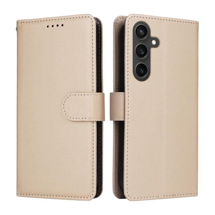 Funda de cuero tipo billetera con textura Litchi y bloqueo RFID para Samsung Galaxy S23 FE 5G (beige)