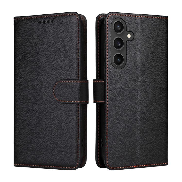 Funda de cuero con textura Litchi para Samsung Galaxy S23 FE 5G, con bloqueo RFID y capacidad para 3 tarjetas (negro)