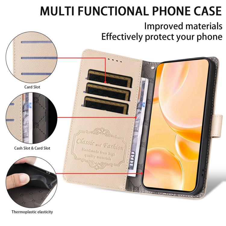 Funda de cuero tipo billetera con bloqueo RFID para Samsung Galaxy S23 5G, textura Litchi, para 3 tarjetas (beige)
