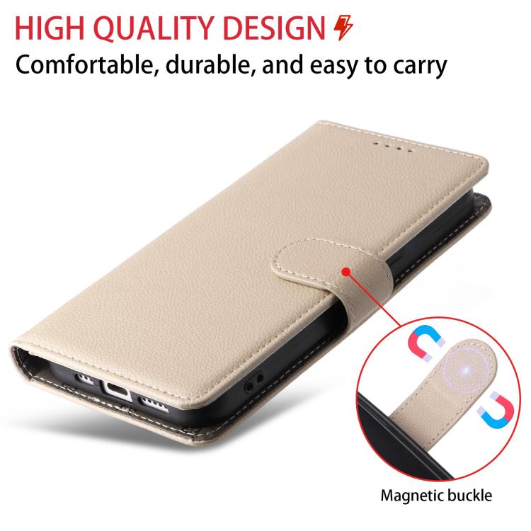 Funda de cuero tipo billetera con bloqueo RFID para Samsung Galaxy S23 5G, textura Litchi, para 3 tarjetas (beige)