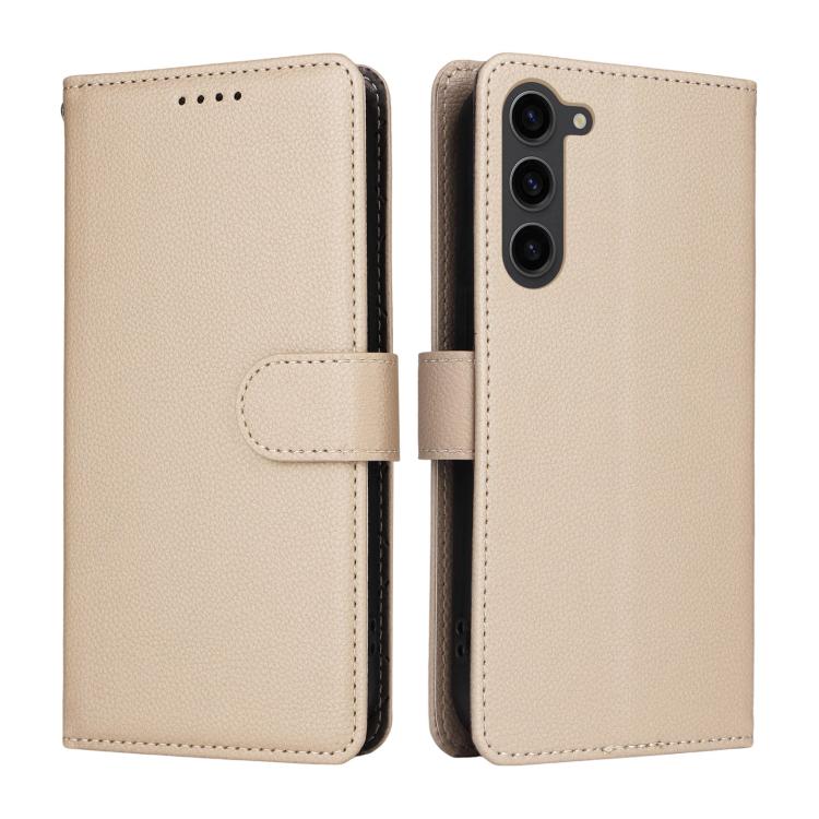 Funda de cuero tipo billetera con textura Litchi y bloqueo RFID para Samsung Galaxy S23+ 5G (beige)