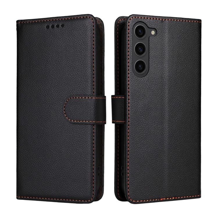 Funda de cuero con textura Litchi para Samsung Galaxy S23+ 5G, con bloqueo RFID y capacidad para 3 tarjetas (negro)