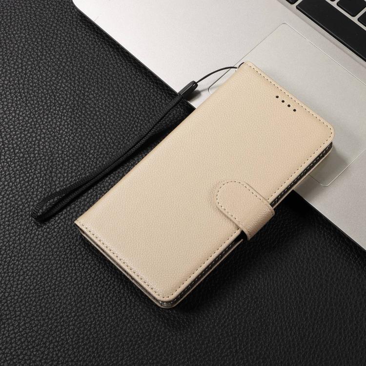 Funda de cuero tipo billetera con textura Litchi y bloqueo RFID para Samsung Galaxy S21 FE 5G (beige)