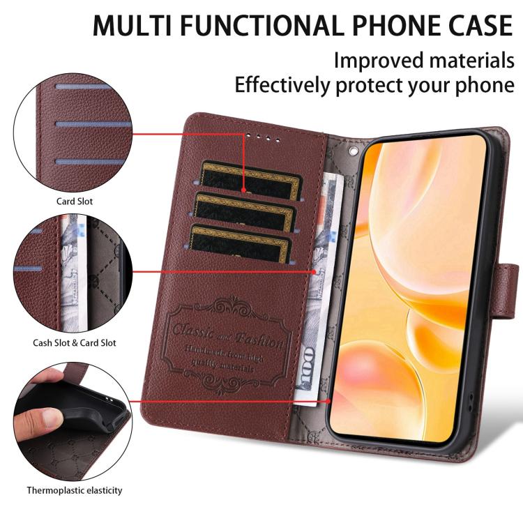 Funda de cuero con textura Litchi para Samsung Galaxy S20 FE, con bloqueo RFID y capacidad para 3 tarjetas (marrón)