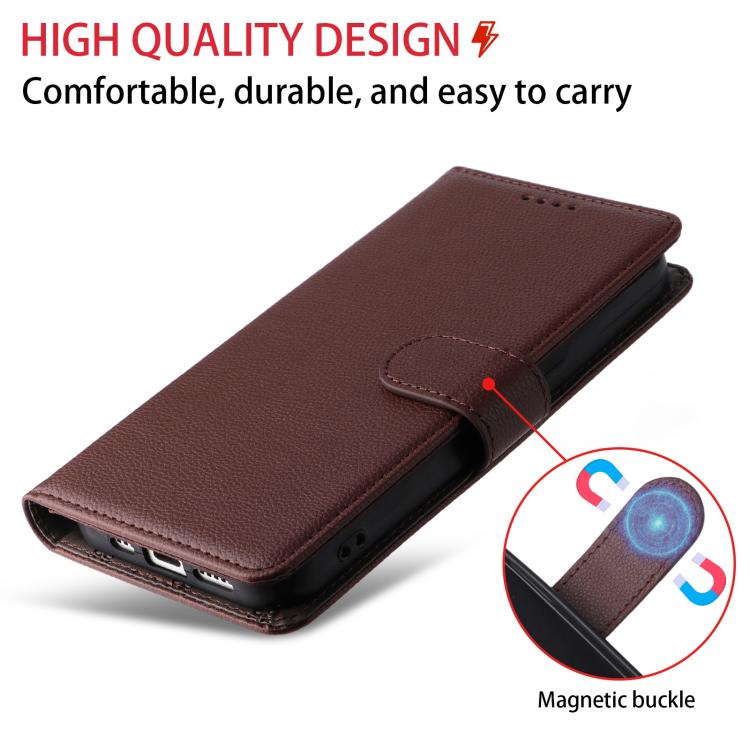 Funda de cuero con textura Litchi para Samsung Galaxy S20 FE, con bloqueo RFID y capacidad para 3 tarjetas (marrón)