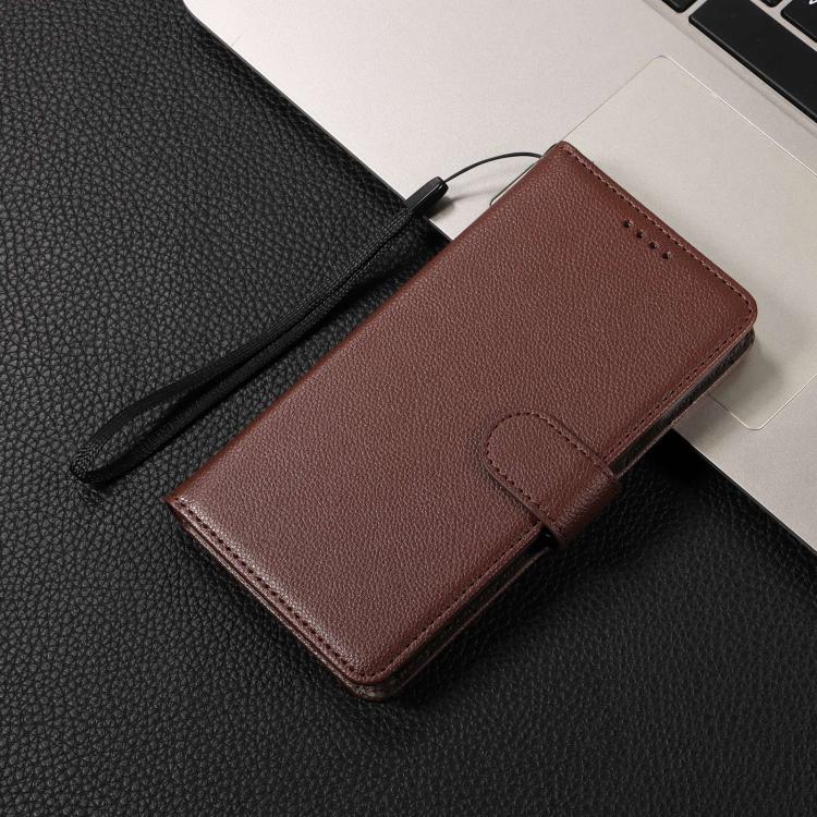 Funda de cuero con textura Litchi para Samsung Galaxy S20 FE, con bloqueo RFID y capacidad para 3 tarjetas (marrón)