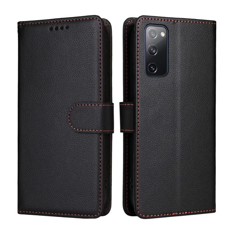 Funda de cuero con textura Litchi para Samsung Galaxy S20 FE, con bloqueo RFID y capacidad para 3 tarjetas (negro)