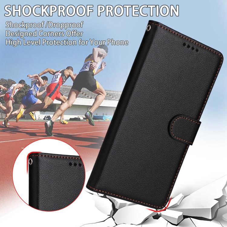 Funda de cuero con textura Litchi para Samsung Galaxy S20 FE, con bloqueo RFID y capacidad para 3 tarjetas (negro)