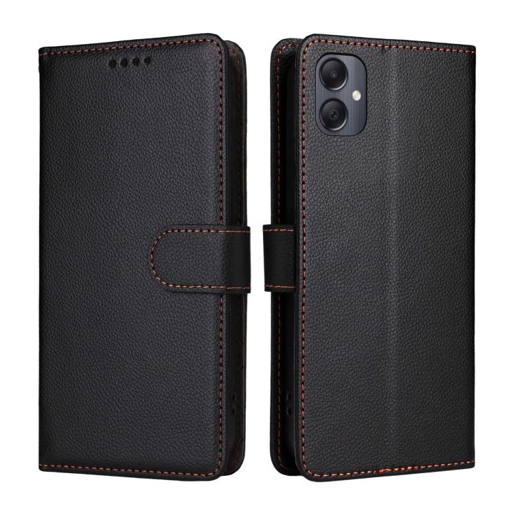 Funda de cuero con textura Litchi para Samsung Galaxy A05, con bloqueo RFID y capacidad para 3 tarjetas (negro)