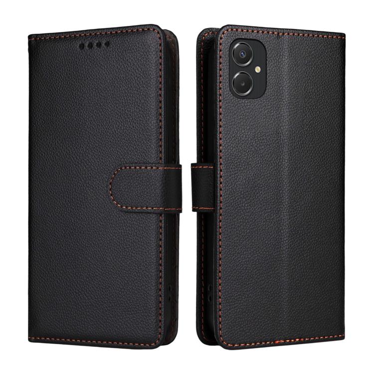 Funda de cuero tipo billetera con bloqueo RFID para Samsung Galaxy A06 4G/5G, textura Litchi, para 3 tarjetas (negra)