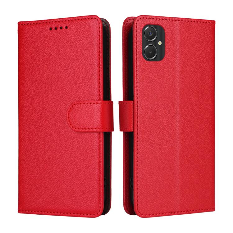 Funda de cuero tipo billetera con bloqueo RFID para Samsung Galaxy A06 4G/5G, textura Litchi, para 3 tarjetas (roja)
