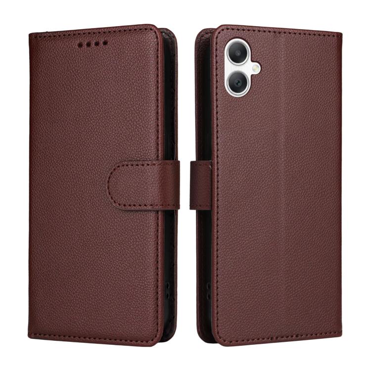 Funda de cuero con textura Litchi para Samsung Galaxy A07 4G/5G, con bloqueo RFID y capacidad para 3 tarjetas (marrón)