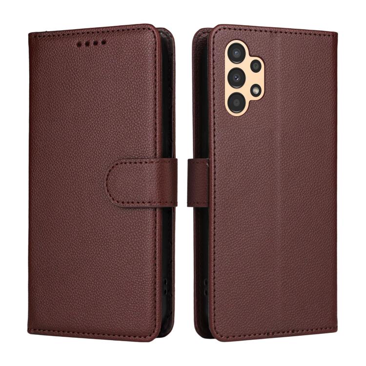 Funda de cuero con textura Litchi para Samsung Galaxy A13 4G/5G, con bloqueo RFID y capacidad para 3 tarjetas (marrón)