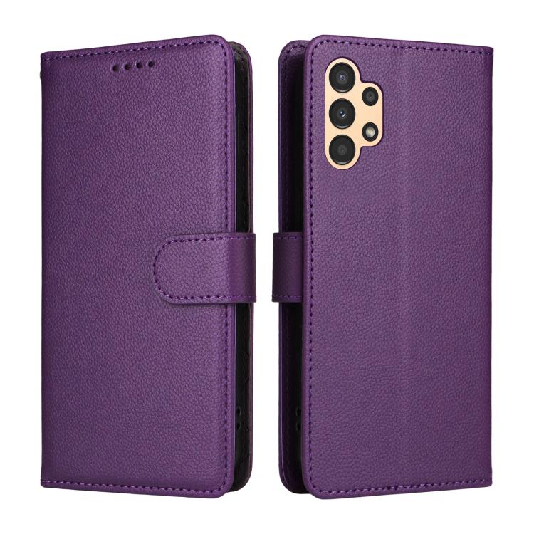 Funda de cuero tipo billetera con bloqueo RFID para Samsung Galaxy A13 4G/5G, textura Litchi, para 3 tarjetas (morado)