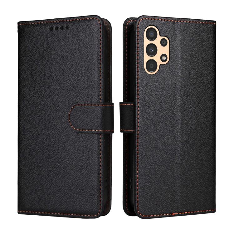 Funda de cuero tipo billetera con bloqueo RFID para Samsung Galaxy A13 4G/5G, textura Litchi, con capacidad para 3 tarjetas (negro)