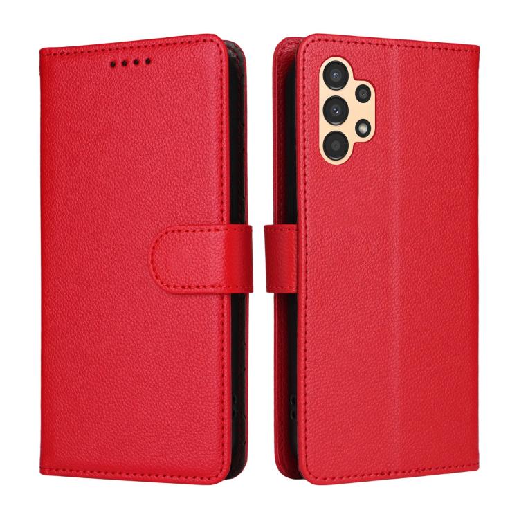 Funda de cuero tipo billetera con bloqueo RFID para Samsung Galaxy A13 4G/5G, textura Litchi, para 3 tarjetas (roja)