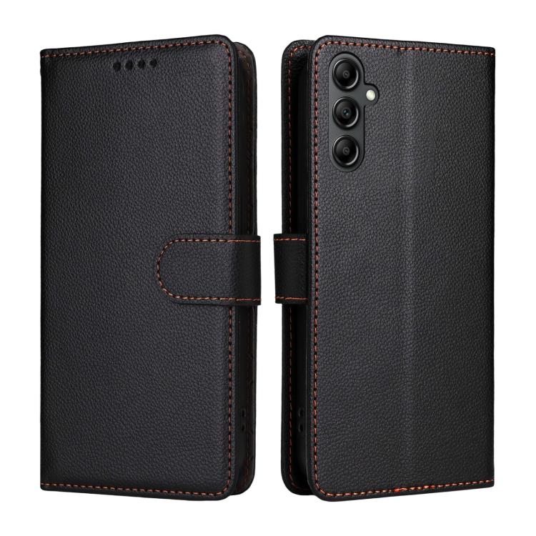 Funda de cuero con textura Litchi para Samsung Galaxy A14 4G/5G, con bloqueo RFID y capacidad para 3 tarjetas (negro)
